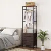 Hivvago Freestanding Closet Organizer With 3-position Hanging Rod And Storage Shelves-brown