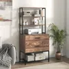 Hivvago Freestanding File Cabinet With Charging Station And 3-tier Open Shelves-rustic Brown