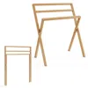 Hivvago Freestanding Foldable Teak Wood Towel Rack With 3 Hanging Crossbars