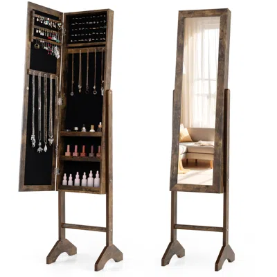 Hivvago Freestanding Jewelry Armoire With Velvet Lining And Full Length Mirror In Multi