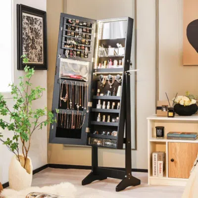 Hivvago Freestanding Jewelry Cabinet With Full Length Mirror-black