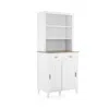 Hivvago Freestanding Kitchen Pantry With Hutch Sliding Door And Drawer-white