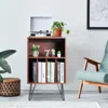 Hivvago Freestanding Record Player Stand Record Storage Cabinet With Metal Legs-coffee