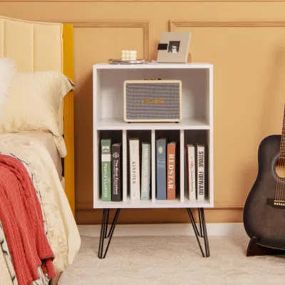 Hivvago Freestanding Record Player Stand Record Storage Cabinet With Metal Legs-white