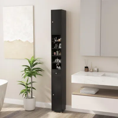 Hivvago Freestanding Slim Bathroom Cabinet With Drawer And Adjustable Shelves-black