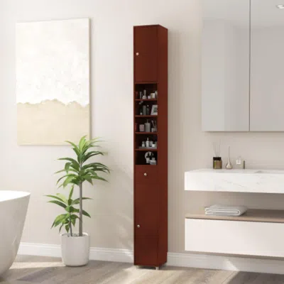 Hivvago Freestanding Slim Bathroom Cabinet With Drawer And Adjustable Shelves-brown