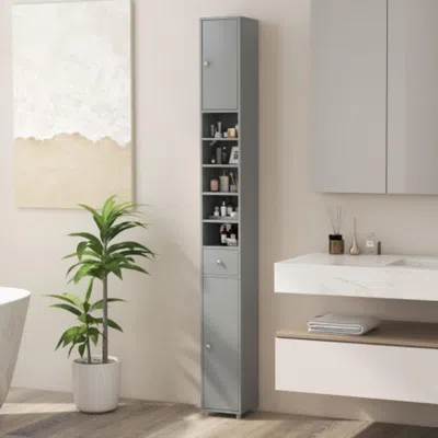 Hivvago Freestanding Slim Bathroom Cabinet With Drawer And Adjustable Shelves-gray