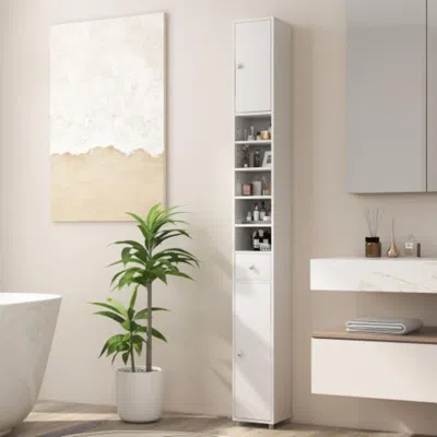 Hivvago Freestanding Slim Bathroom Cabinet With Drawer And Adjustable Shelves-white