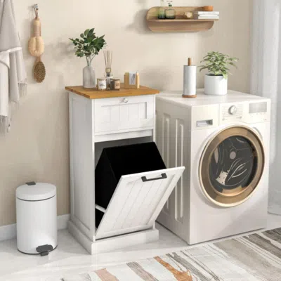 Hivvago Freestanding Tilt Out Laundry Cabinet With Basket-white