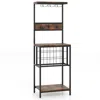Hivvago Freestanding Wine Rack Floor Wine Bar Cabinet With Glass Racks-rustic Brown
