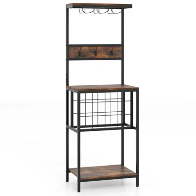 Hivvago Freestanding Wine Rack Floor Wine Bar Cabinet With Glass Racks-rustic Brown