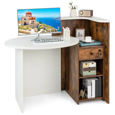 Hivvago Front Reception Office Desk With Open Shelf And Drawer In White