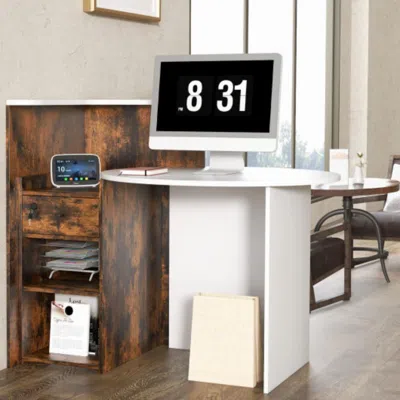 Hivvago Front Reception Office Desk With Open Shelf And Lockable Drawer-rustic Brown