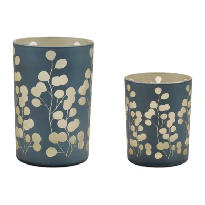 Hivvago Frosted Foliage Candle Holder (set Of 2) In Blue