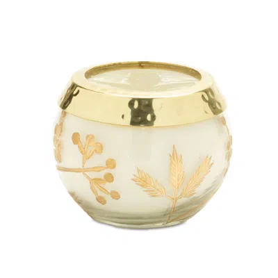 Hivvago Frosted Juniper Scented Soy Candle With Pressed Leaf Lid (set Of 3) In Gold