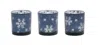 Hivvago Frosted Votive Candle Holder With Snowflake Design (set Of 3) In Blue
