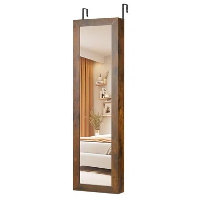 Hivvago Full Length Mirror Jewelry Cabinet With Ring Slots And Necklace Hooks In Brown