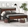Hivvago Full Metal Platform Bed Frame With Mahogany Wood Panel Headboard Footboard In Brown