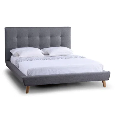 Hivvago Full Modern Grey Linen Upholstered Platform Bed With Button Tufted Headboard In Gray