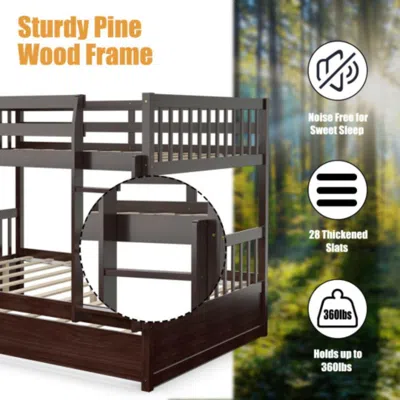 Hivvago Full Over Full Bunk Bed Platform Wood Bed With Ladder-brown