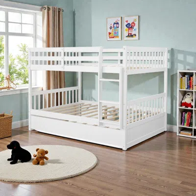 Hivvago Full-over-full Solid Wood Bunk Bed With Ladder And Platform Frame In White