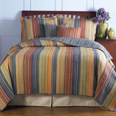 Hivvago Full / Queen 100% Cotton Quilt Set With Red Orange Blue Brown Stripes In Multi