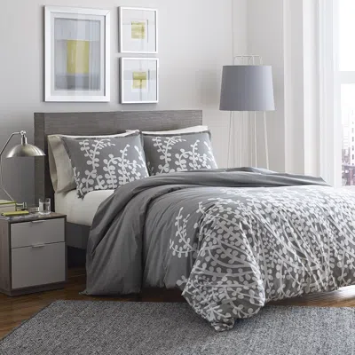 Hivvago Full / Queen 100-percent Cotton Comforter Set With Grey White Floral Branch Pattern In Gray