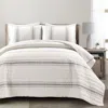 Hivvago Full / Queen Grey Off-white 3 Piece Stripe Reversible Cotton Quilt Set