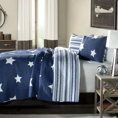 Hivvago Full / Queen Navy Stars And Stripes At Night Quilt Coverlet Bedspread Set In Blue