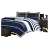 Hivvago Full / Queen Size Comforter Set In Navy Blue White Khaki Stripe In Blue