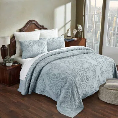 Hivvago Full Size 100-percent Cotton Chenille 3-piece Coverlet Bedspread Set In Blue