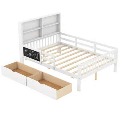 Hivvago Full Size Bed Frame With 2 Drawers And Bookcase For Boys And Girls In White
