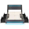 Hivvago Full Size Bed Frame With Led Lights Wingback Headboard And Charging Station-grey