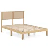 Hivvago Full Size Bed Frame With Rattan Headboard In Neutral
