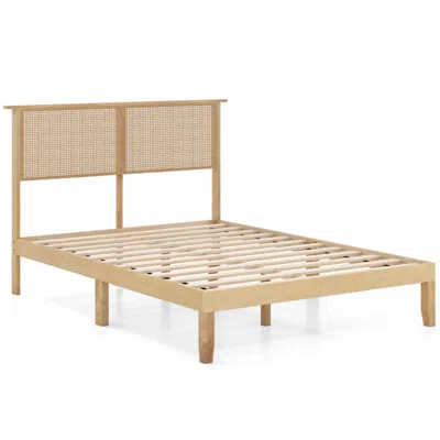 Hivvago Full Size Bed Frame With Rattan Headboard