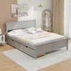Hivvago Full Size Bed Frame With Storage Drawers And Solid Wood Headboard-gray