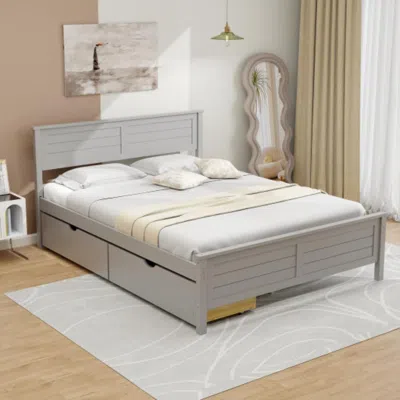 Hivvago Full Size Bed Frame With Storage Drawers And Solid Wood Headboard-gray