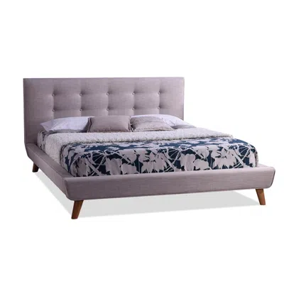Hivvago Full Size Beige Linen Upholstered Platform Bed With Button Tufted Headboard In Pink