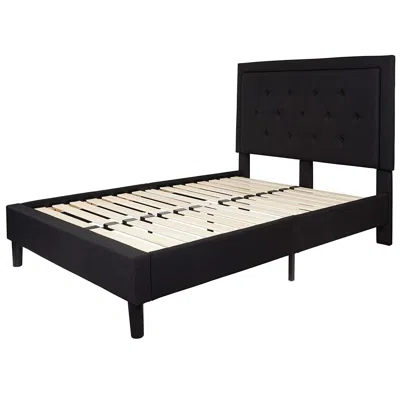 Hivvago Full Size Black Fabric Upholstered Platform Bed Frame With Headboard