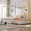 Hivvago Full Size Canopy Bed With Trundle Wooden Platform Bed Frame Headboard-white