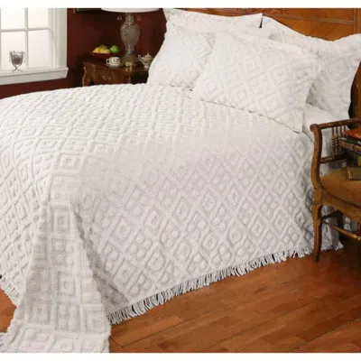 Hivvago Full Size Diamond Pattern Cotton Chenille Bedspread In White