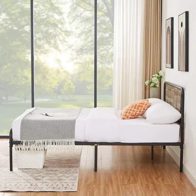 Hivvago Full Size Grey Wood Metal Platform Bed Frame With Rounded Headboard Footboard In Multi