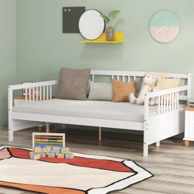 Hivvago Full Size Metal Daybed Frame With Guardrails-white