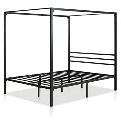 Hivvago Full Size Modern Black Metal Canopy Bed Frame