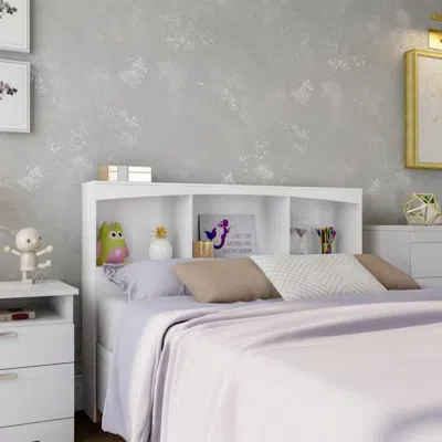 Hivvago Full Size Modern Farmhouse Bookcase Headboard In White Wood Finish