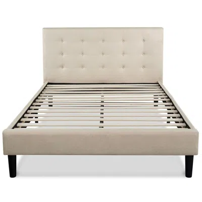 Hivvago Full Size Platform Bed Frame With Taupe Button Tufted Upholstered Headboard In Neutral