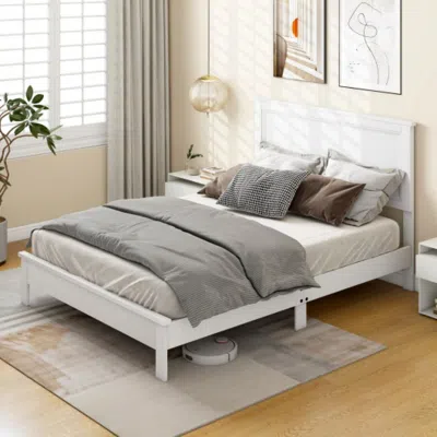 Hivvago Full Size Platform Slat Bed Frame With High Headboard-white In Brown
