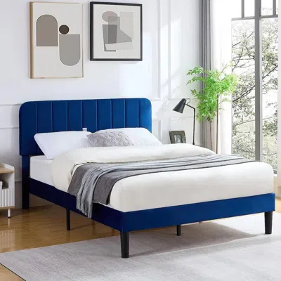Hivvago Full Size Upholstered Platform Bed Frame With Headboard In Blue