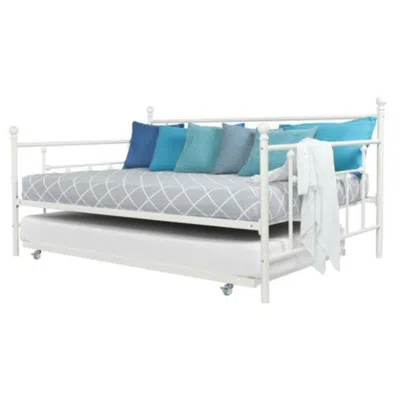 Hivvago Full Size White Metal Daybed With Twin Roll-out Trundle Bed