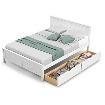 Hivvago Full Size White Platform Bed Frame With 2 Storage Drawers
